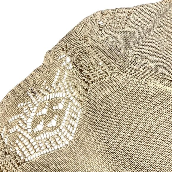 Roz & Ali 1X cropped open cardigan in neutral oatmeal color short sleeve - Picture 3 of 14